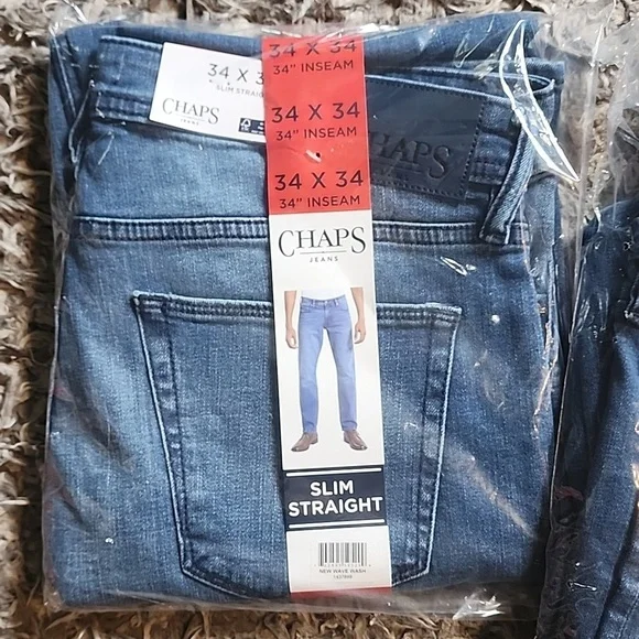NWT CHAPS DURABLE DENIM SLIM STRAIGHT JEANS SZ 34x34 - Picture 2 of 5